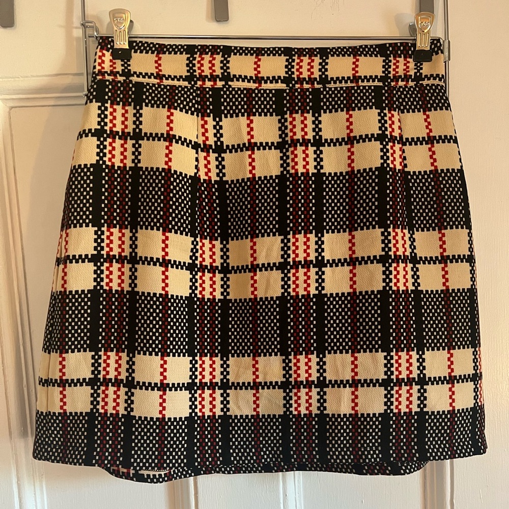 Freeway for Anthropologie | Black, Cream and Red Mini Pencil Skirt | Sz L
